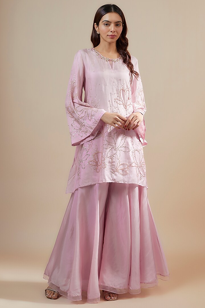 Lilac Viscose Silk Party Wear Sharara Set by One not two at Pernia's Pop Up Shop