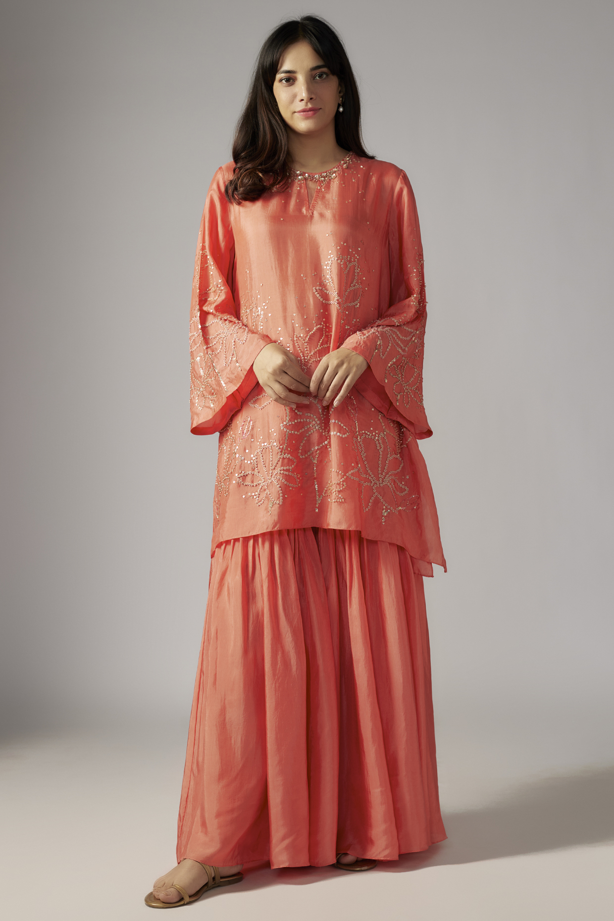 Orange Viscose Silk Sharara Set by One not two