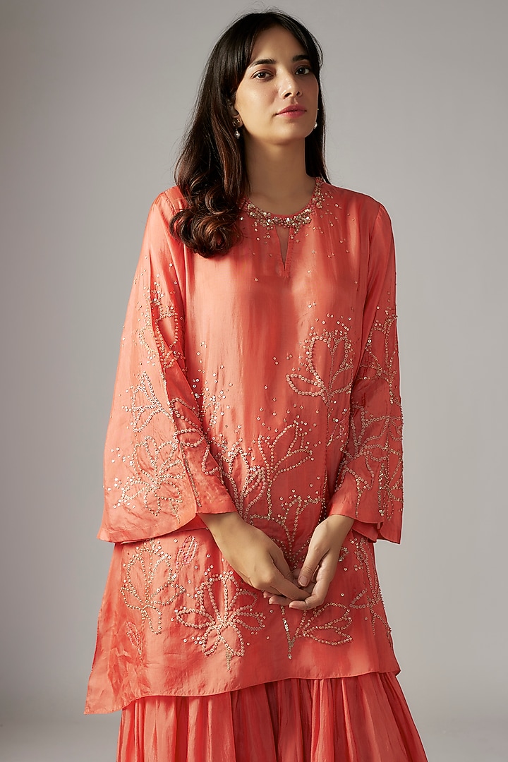 Orange Viscose Silk Party Wear Sharara Set by One not two at Pernia's Pop Up Shop