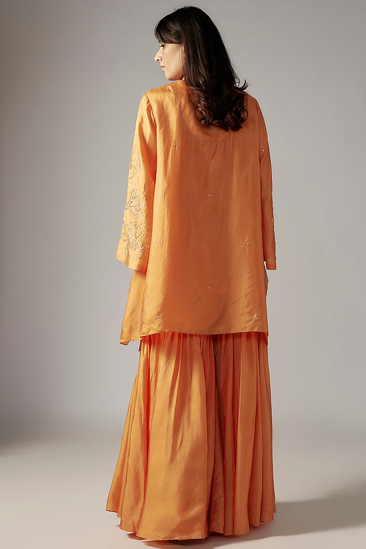 Orange Viscose Silk Party Wear Sharara Set by One not two at Pernia's Pop Up Shop