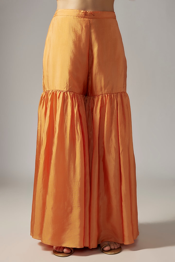 Orange Viscose Silk Party Wear Sharara Set by One not two at Pernia's Pop Up Shop