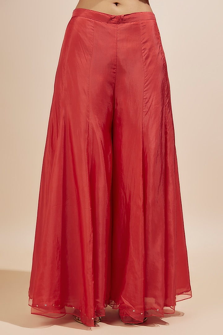 Coral Viscose Silk Party Wear Sharara Set by One not two at Pernia's Pop Up Shop