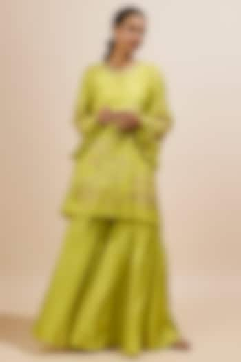 Lime Yellow Viscose Silk Sharara Set by One not two at Pernia's Pop Up Shop