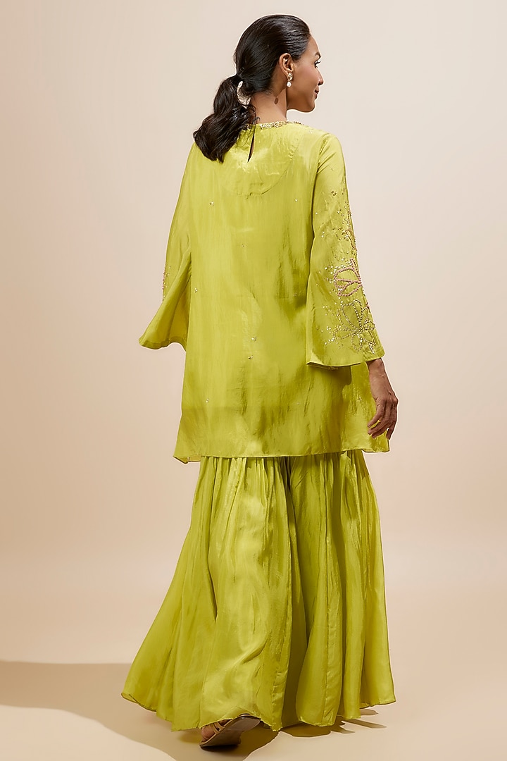 Lime Yellow Viscose Silk Party Wear Sharara Set by One not two at Pernia's Pop Up Shop