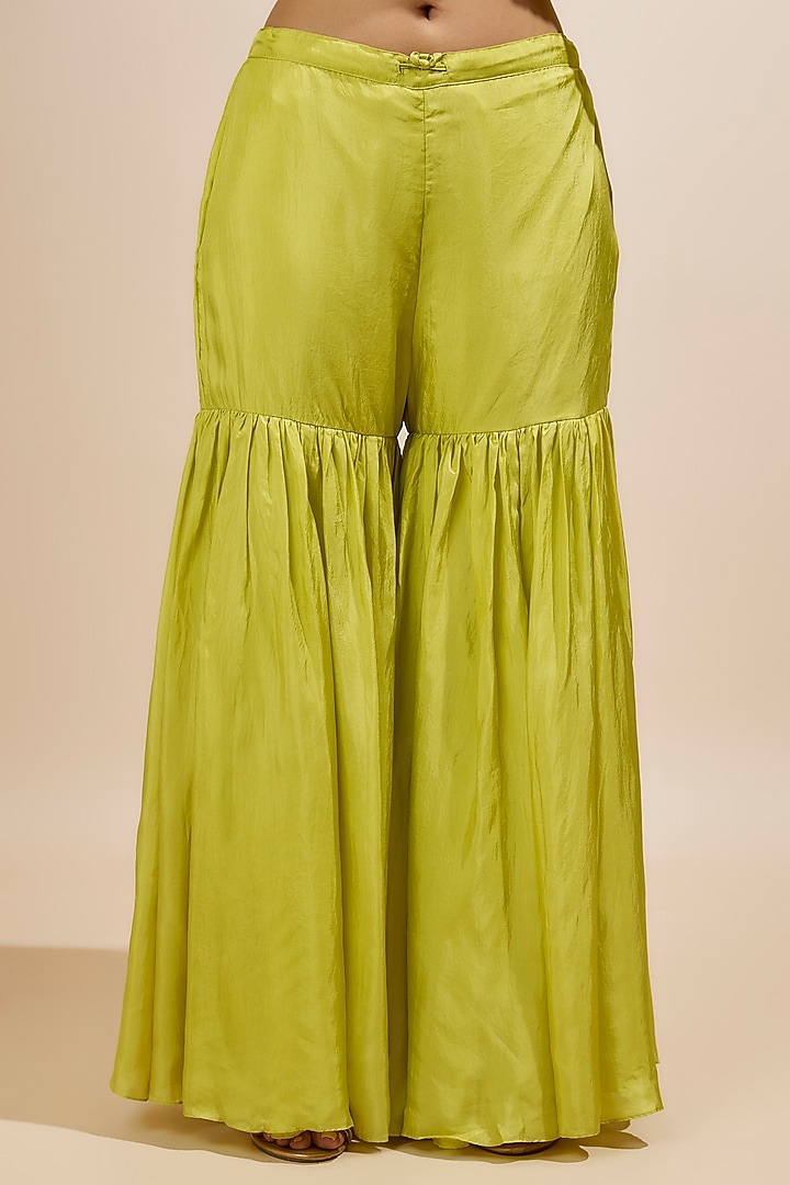 Lime Yellow Viscose Silk Party Wear Sharara Set by One not two at Pernia's Pop Up Shop
