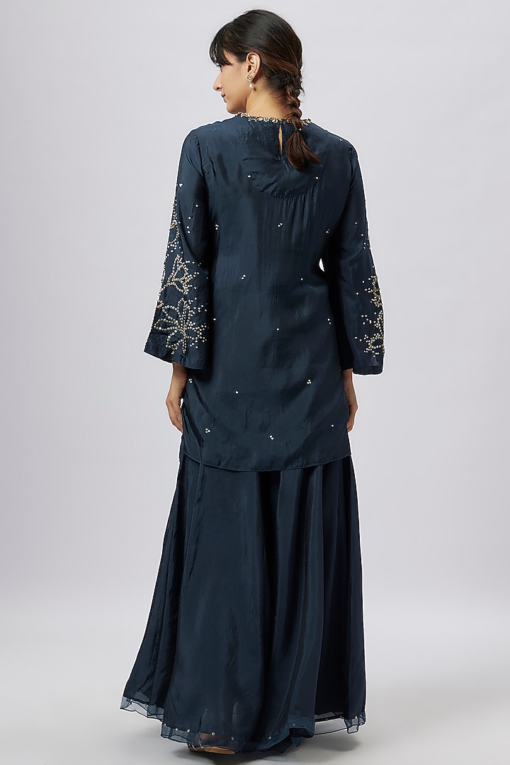 Blue Viscose Silk Party Wear Sharara Set by One not two at Pernia's Pop Up Shop
