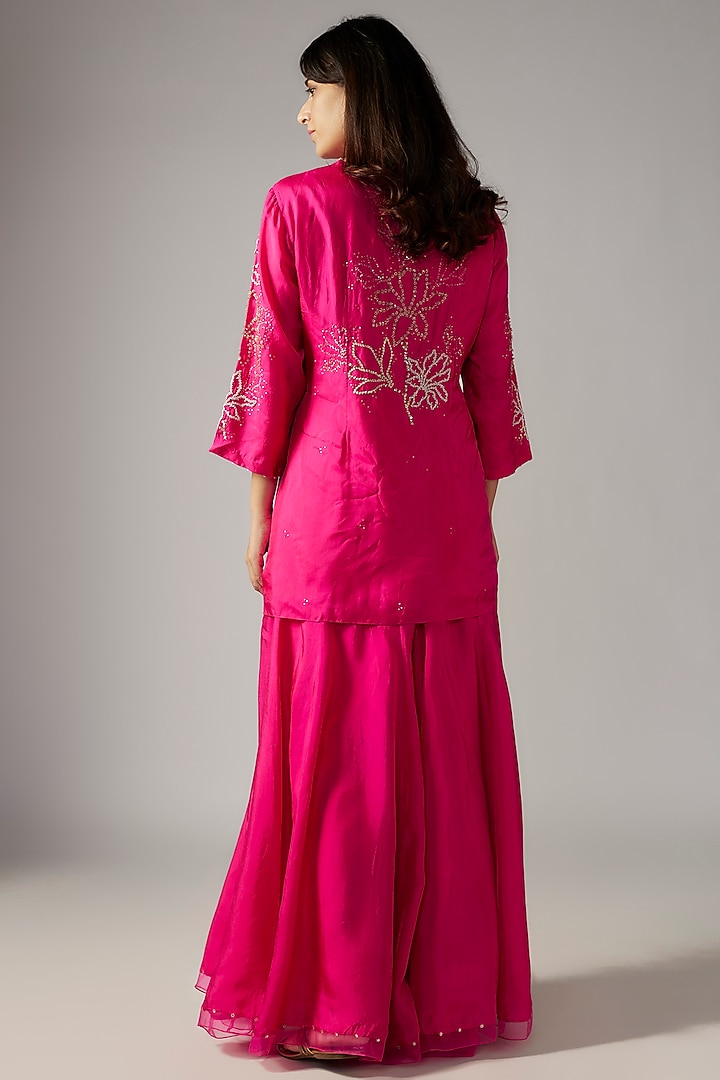 Pink Viscose Silk Gharara Set by One not two at Pernia's Pop Up Shop