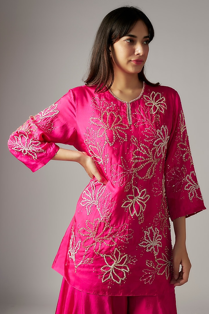 Pink Viscose Silk Gharara Set by One not two at Pernia's Pop Up Shop