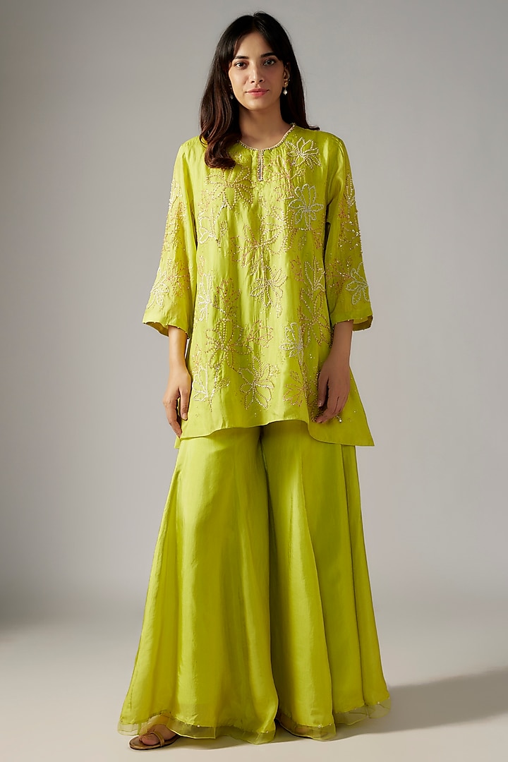 Yellow Viscose Silk Gharara Set by One not two