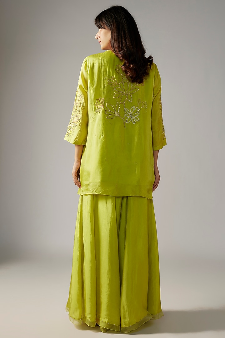 Yellow Viscose Silk Gharara Set by One not two at Pernia's Pop Up Shop