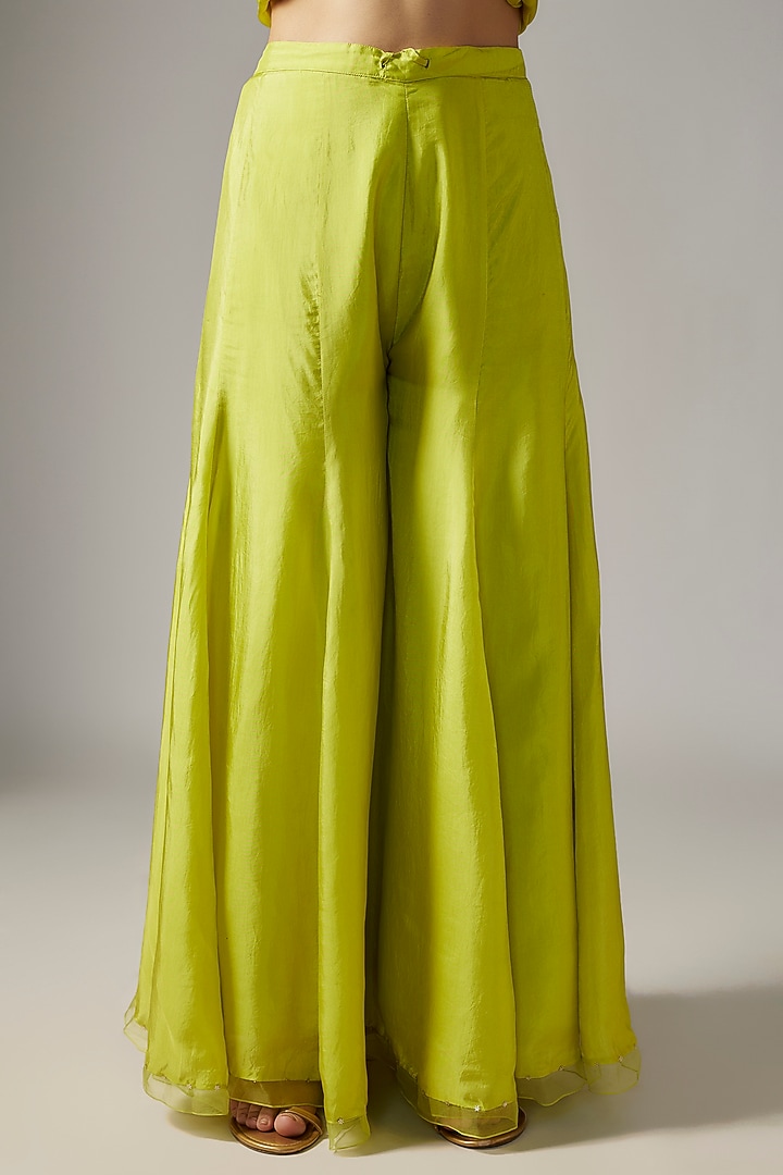 Yellow Viscose Silk Gharara Set by One not two at Pernia's Pop Up Shop