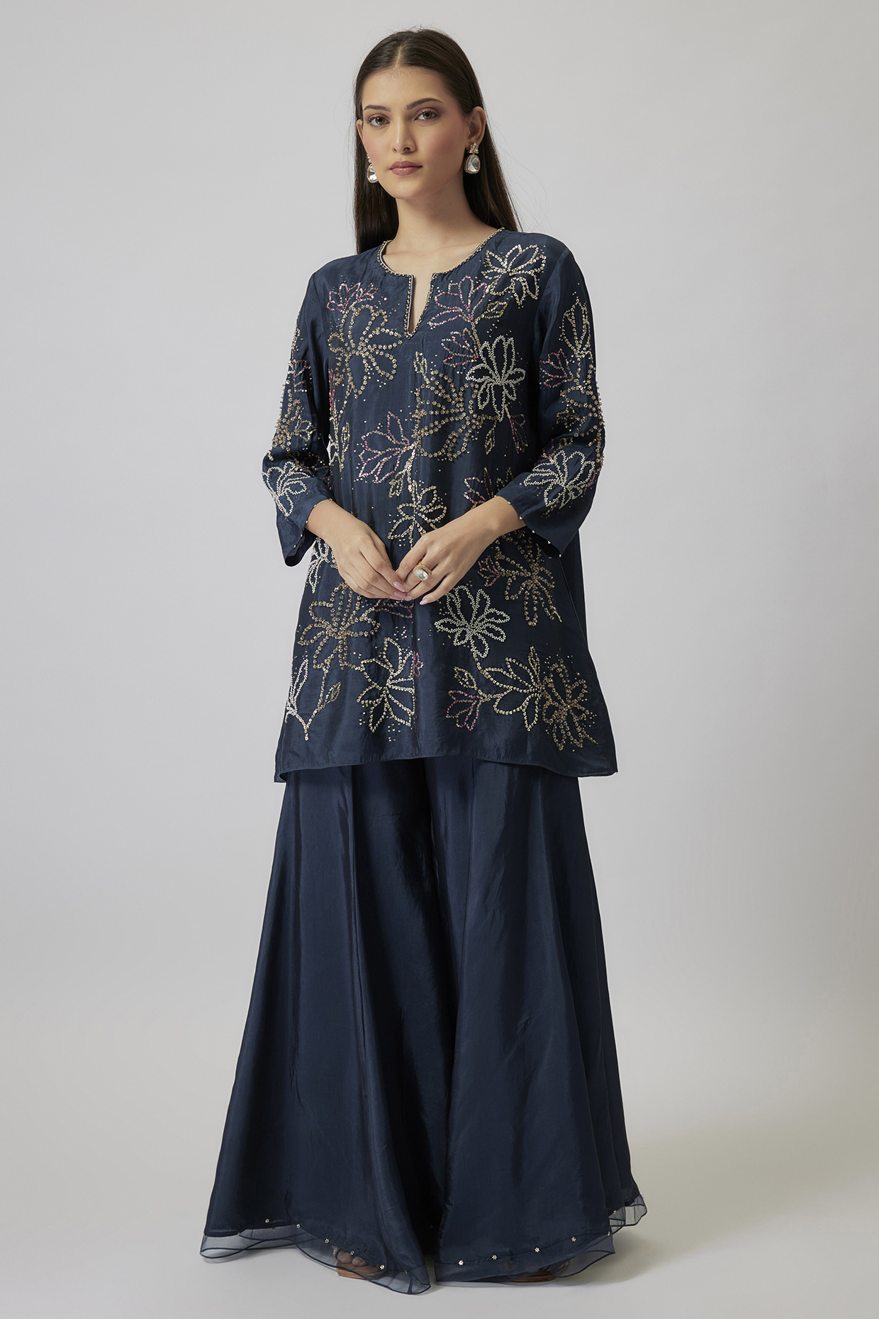 Navy Viscose Silk Party Wear Sharara Set by One not two at Pernia's Pop Up Shop