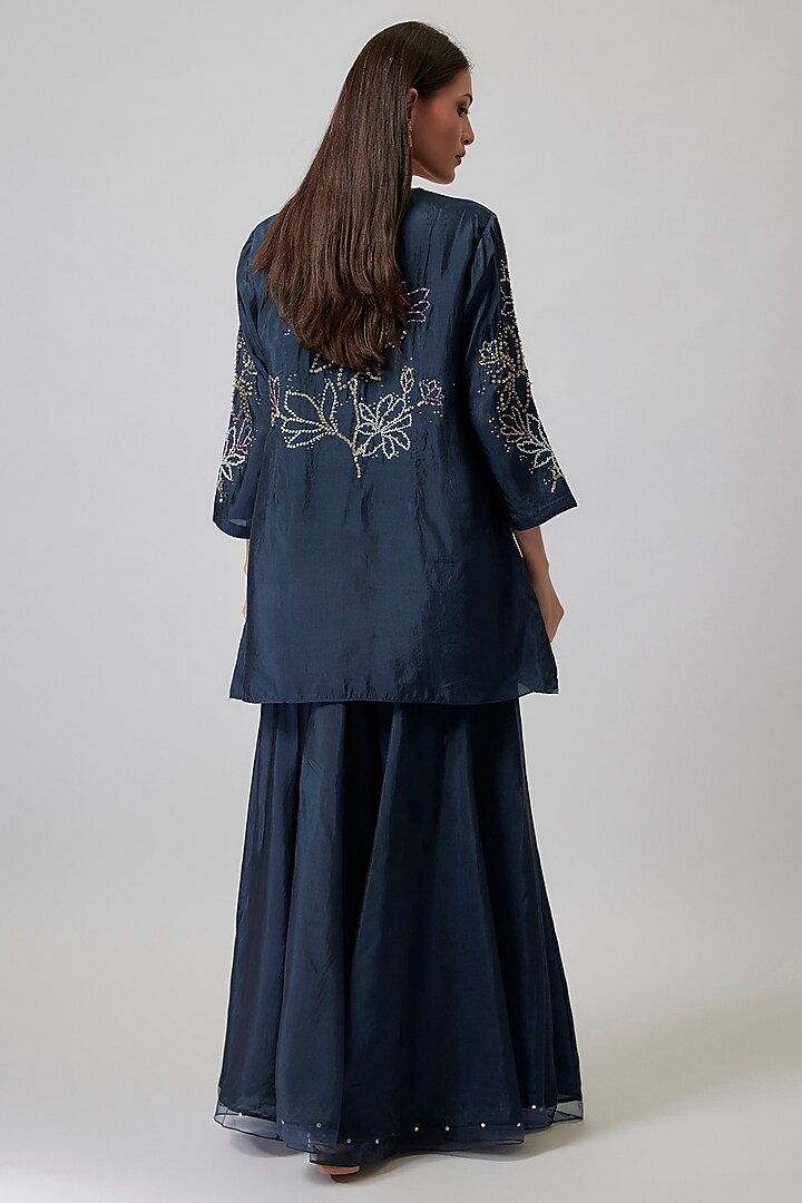 Navy Viscose Silk Wedding Sharara Set by One not two at Pernia's Pop Up Shop