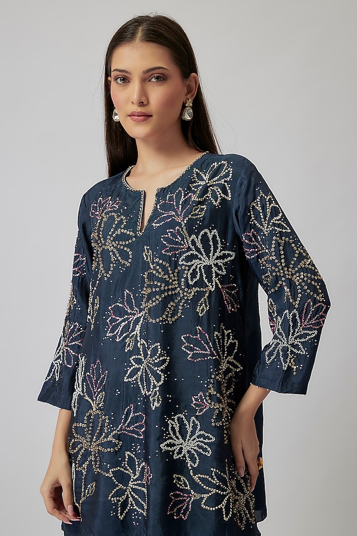 Navy Viscose Silk Wedding Sharara Set by One not two at Pernia's Pop Up Shop