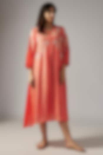 Coral Viscose Silk Hand Embroidered Kurta by One not two
