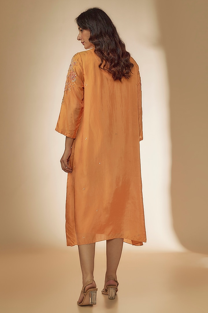 Papaya Orange Viscose Silk Sequins Hand Embroidered Kurta by One not two at Pernia's Pop Up Shop