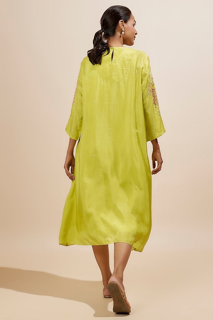 Citrine Yellow Viscose Silk Hand Embroidered Kurta by One not two at Pernia's Pop Up Shop