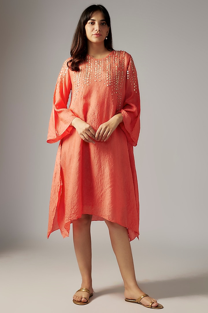 Coral Viscose Silk Kurta by One not two at Pernia's Pop Up Shop