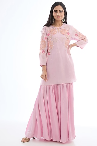 Lilac Modal Satin Sharara Set by One not two