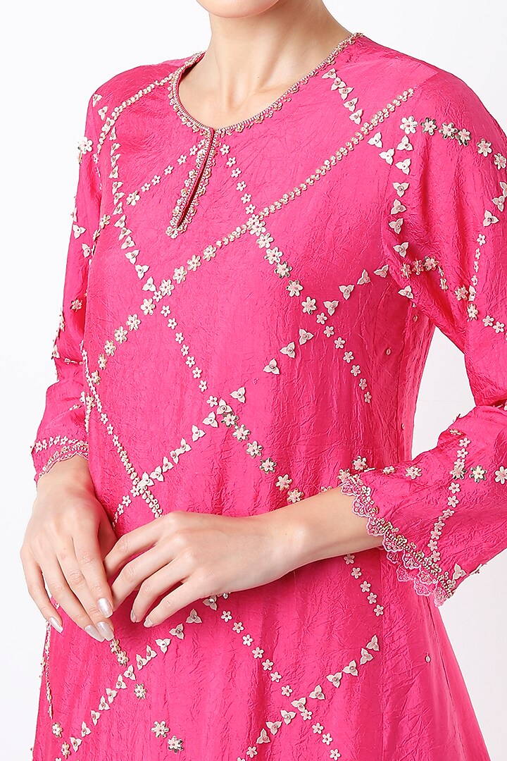 Hot Pink Hand Embroidered Kurta by One not two at Pernia's Pop Up Shop