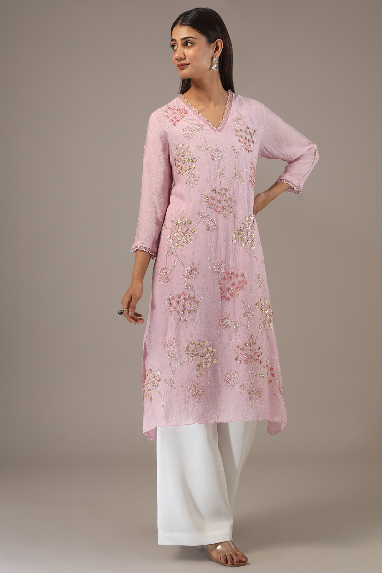 Lilac Viscose Silk Hand & Machine Embroidered Kurta by One not two at Pernia's Pop Up Shop