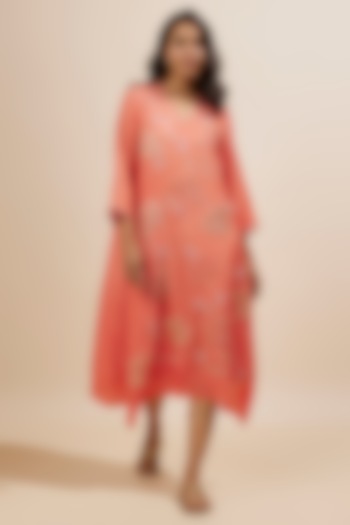 Coral Viscose Silk Sequins Embroidered Kurta by One not two