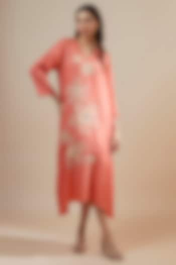 Coral Viscose Silk Sequins & Bead Embroidered Kurta by One not two at Pernia's Pop Up Shop