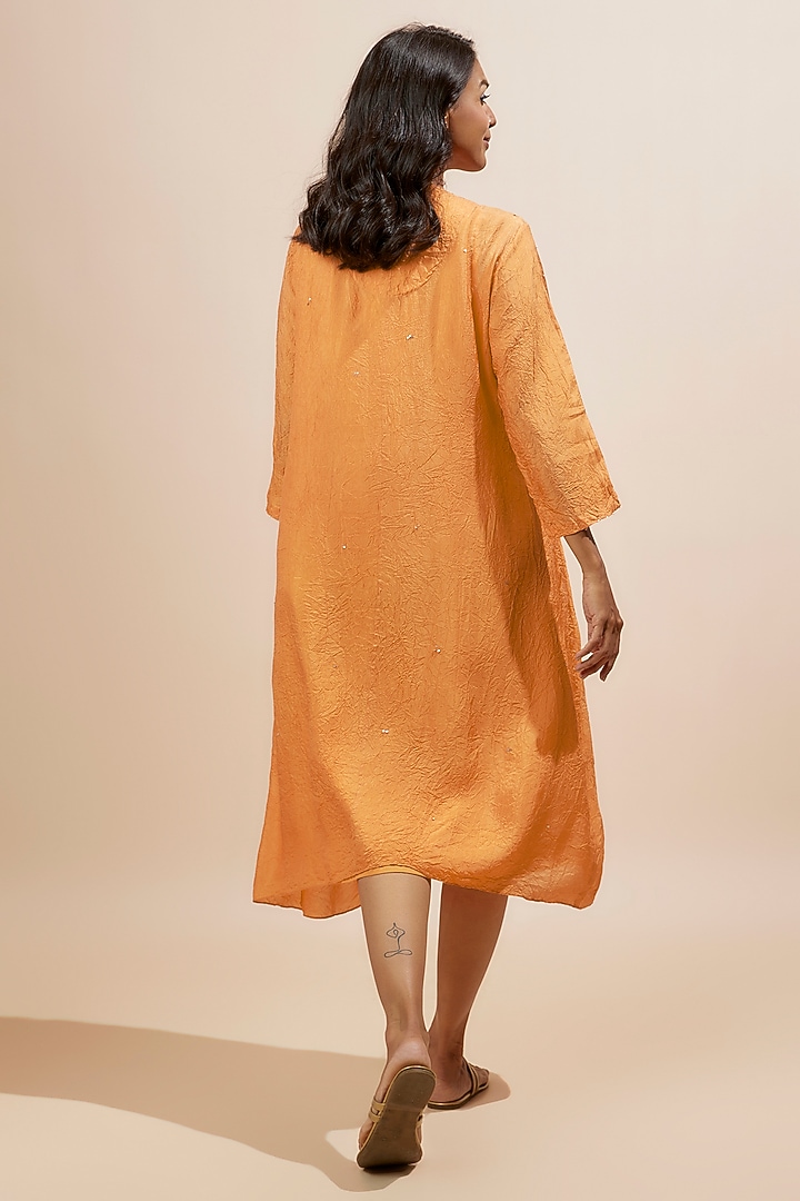 Orange Viscose Silk Applique Floral Bead Embroidered Kurta by One not two at Pernia's Pop Up Shop