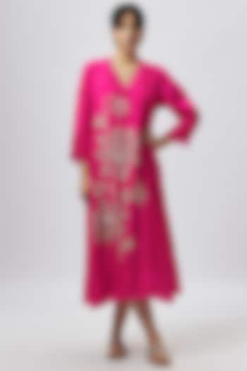 Hot Pink Viscose Silk Sequins & Beads Embroidered Kurta by One not two