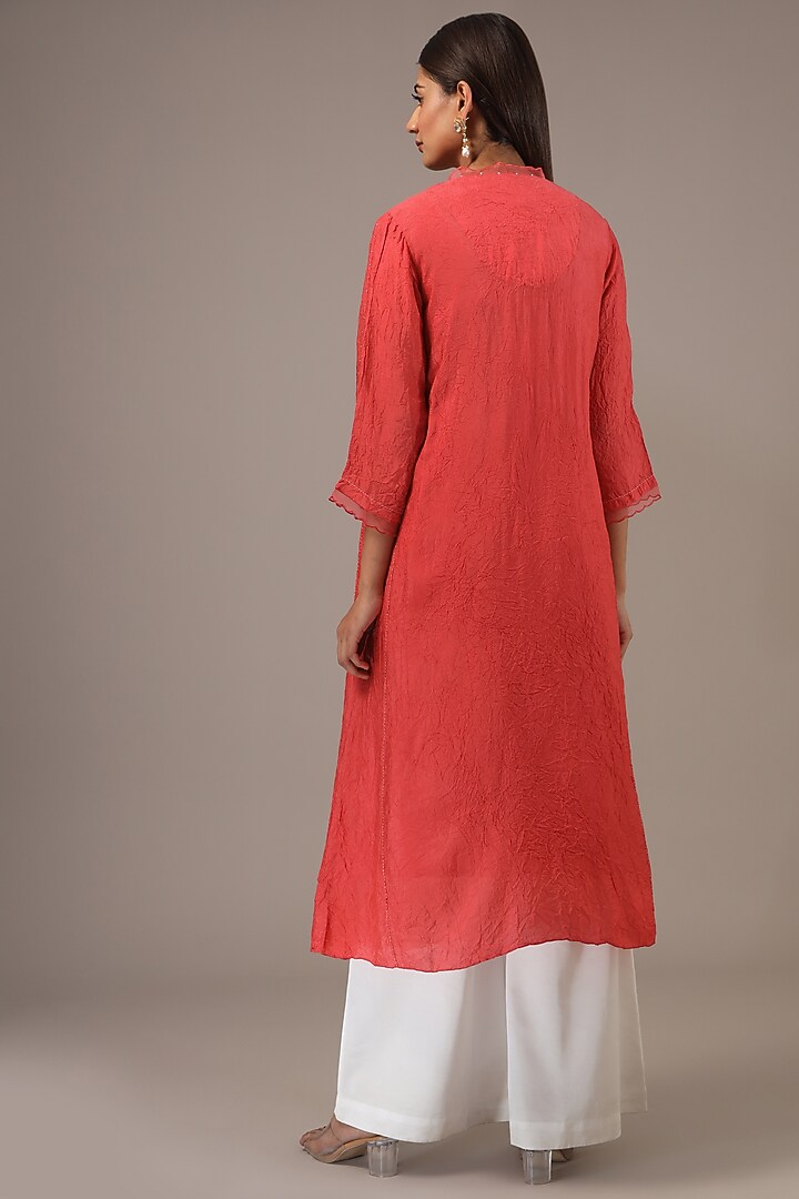 Scarlet Red Viscose Silk Sequins Embroidered Kurta by One not two at Pernia's Pop Up Shop