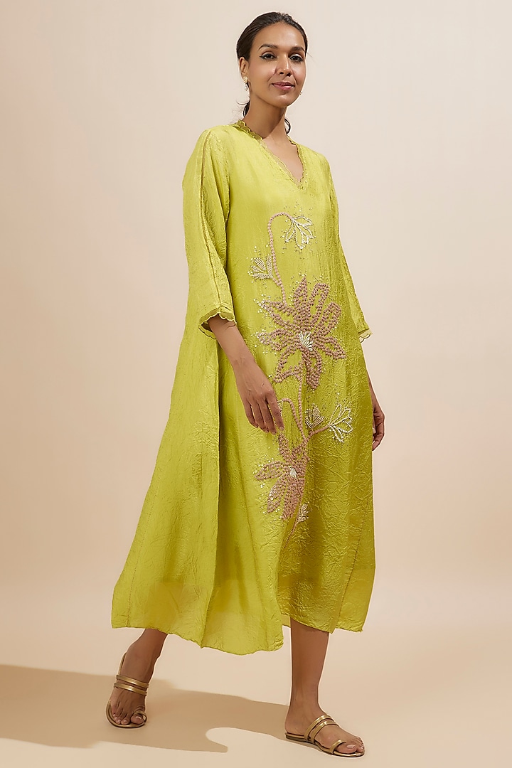 Citrine Yellow Viscose Silk Sequins Embroidered Kurta by One not two at Pernia's Pop Up Shop