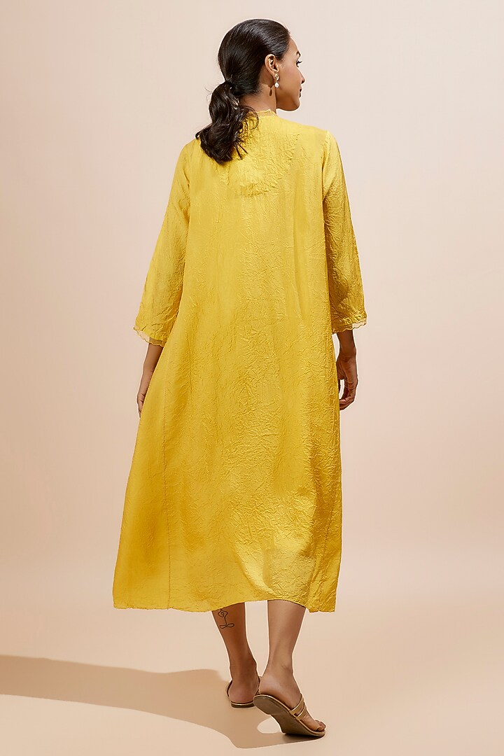 Yellow Viscose Silk Sequins Embroidered Kurta by One not two at Pernia's Pop Up Shop