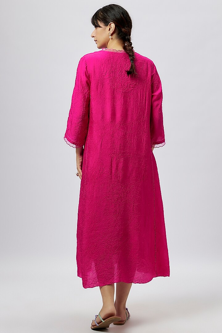 Hot Pink Viscose Silk Sequins & Beads Embroidered Kurta by One not two at Pernia's Pop Up Shop