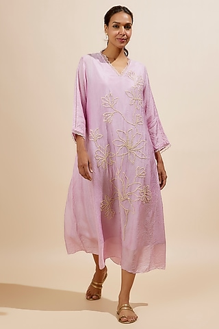 Lilac Viscose Silk Sequins Embroidered Kurta by One not two