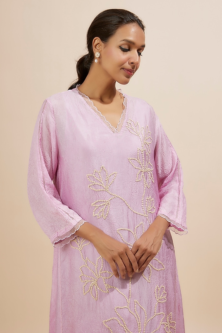 Lilac Viscose Silk Sequins Embroidered Kurta by One not two at Pernia's Pop Up Shop