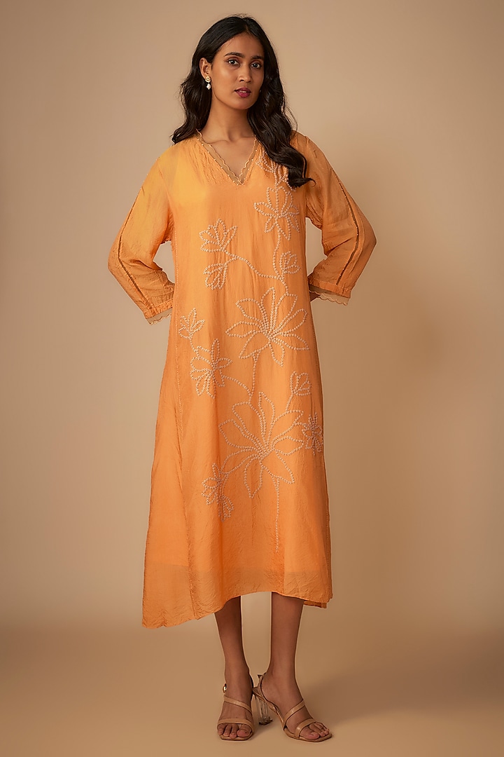 Papaya Silk Sequins Embroidered Kurta by One not two at Pernia's Pop Up Shop