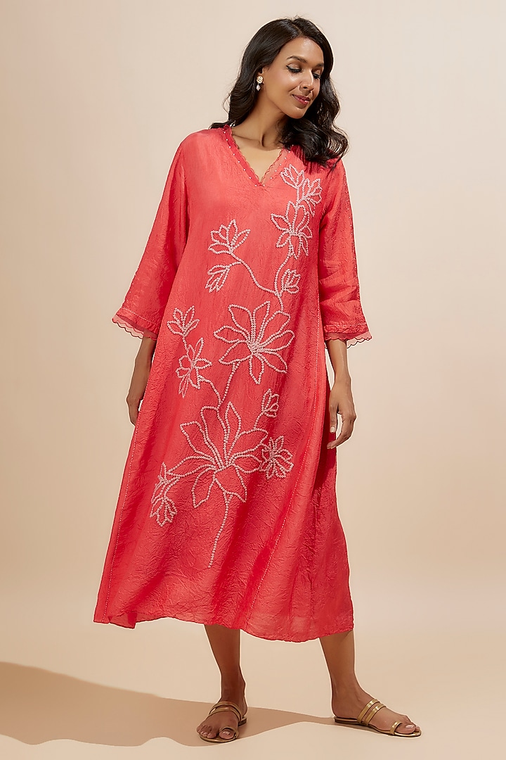 Red Viscose Silk Sequins Embroidered Kurta by One not two