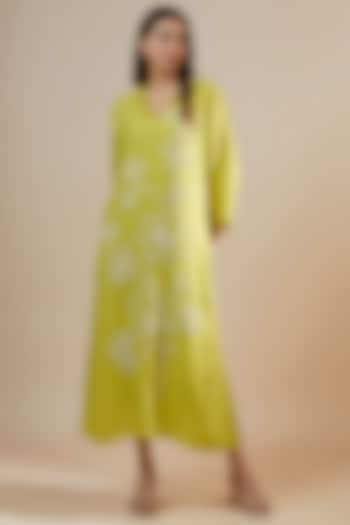 Citrine Yellow Viscose Silk Sequins & Bead Embroidered Kurta by One not two at Pernia's Pop Up Shop