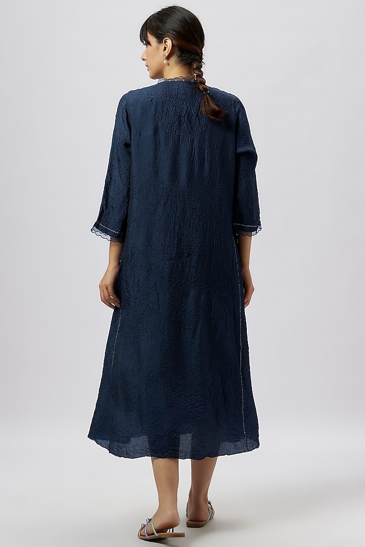 Navy Blue Viscose Silk Sequins & Beads Embroidered Kurta by One not two at Pernia's Pop Up Shop