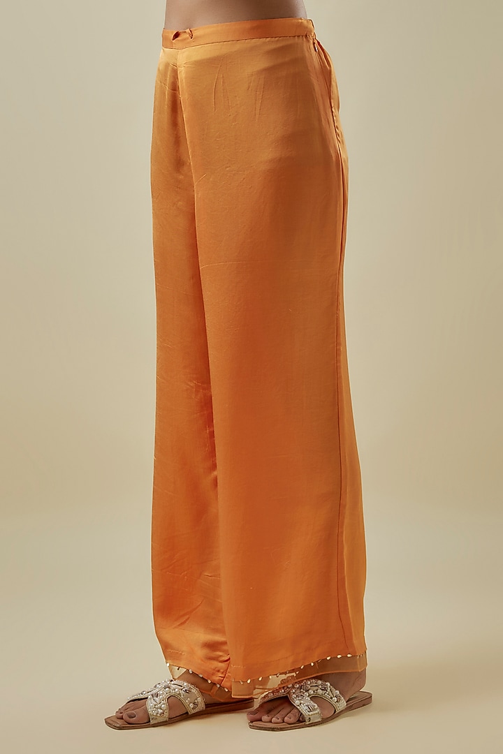 Apricot-Colored Viscose Silk & Silk Organza Embroidered Tunic Set by One not two at Pernia's Pop Up Shop