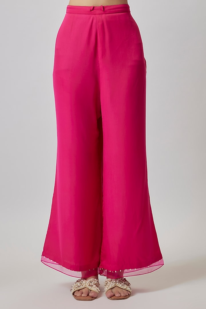 Hot Pink Viscose Silk & Silk Organza Embroidered Tunic Set by One not two at Pernia's Pop Up Shop