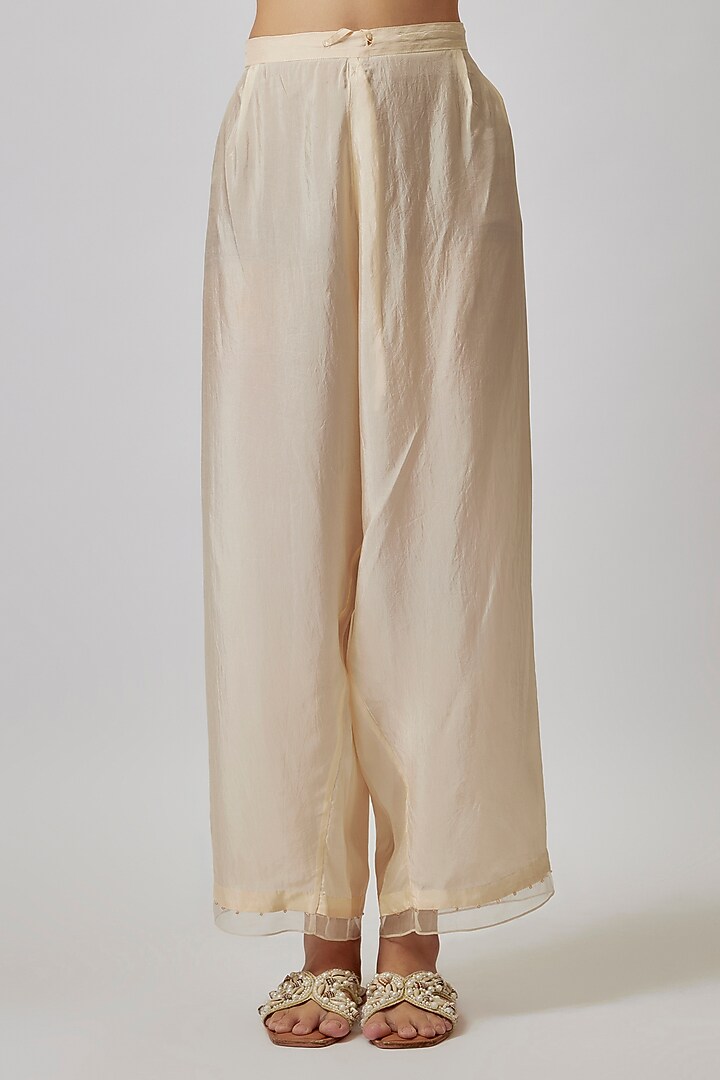 Ecru Viscose Silk & Silk Organza Hand Embroidered Kurta Set by One not two at Pernia's Pop Up Shop