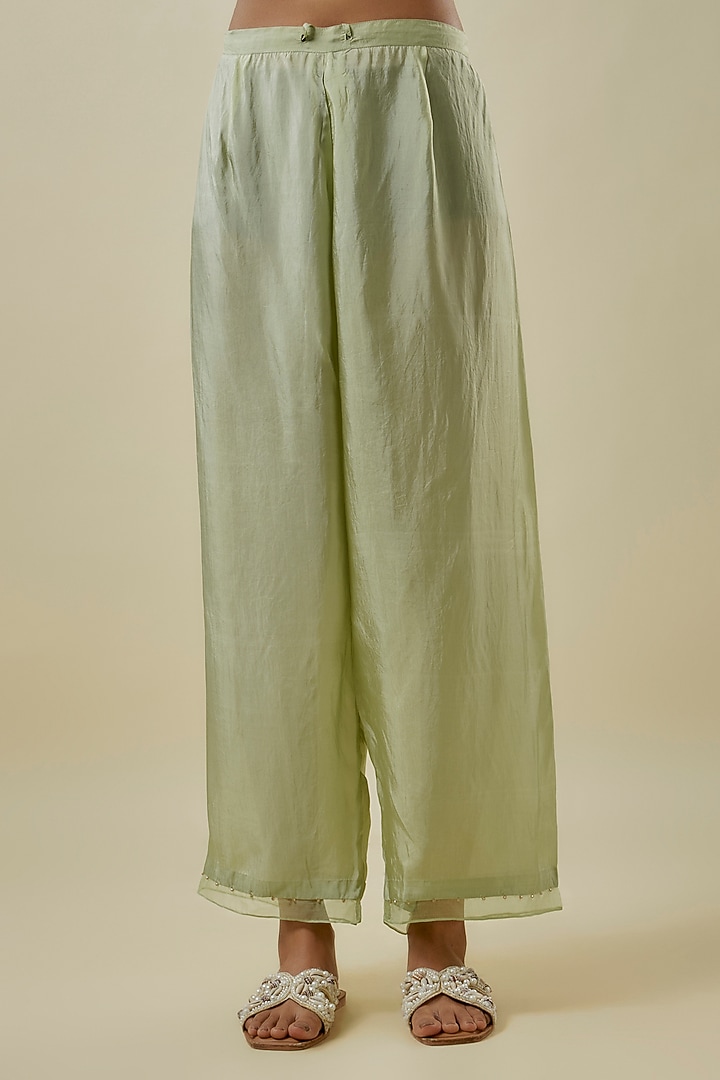 Mist-Colored Viscose Silk & Silk Organza Hand Embroidered Kurta Set by One not two at Pernia's Pop Up Shop