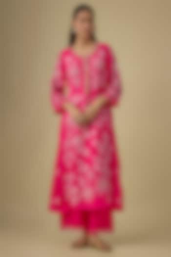 Hot Pink Viscose Silk Sequins & Bead Embroidered Kurta Set by One not two at Pernia's Pop Up Shop