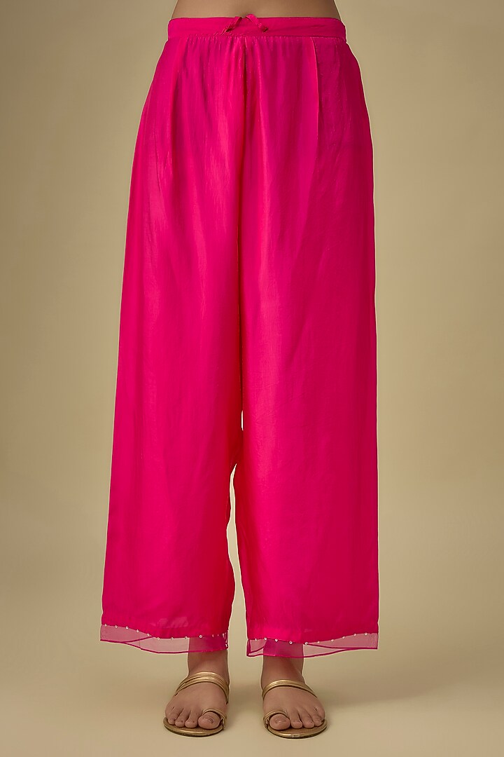 Hot Pink Viscose Silk Sequins & Bead Embroidered Kurta Set by One not two at Pernia's Pop Up Shop