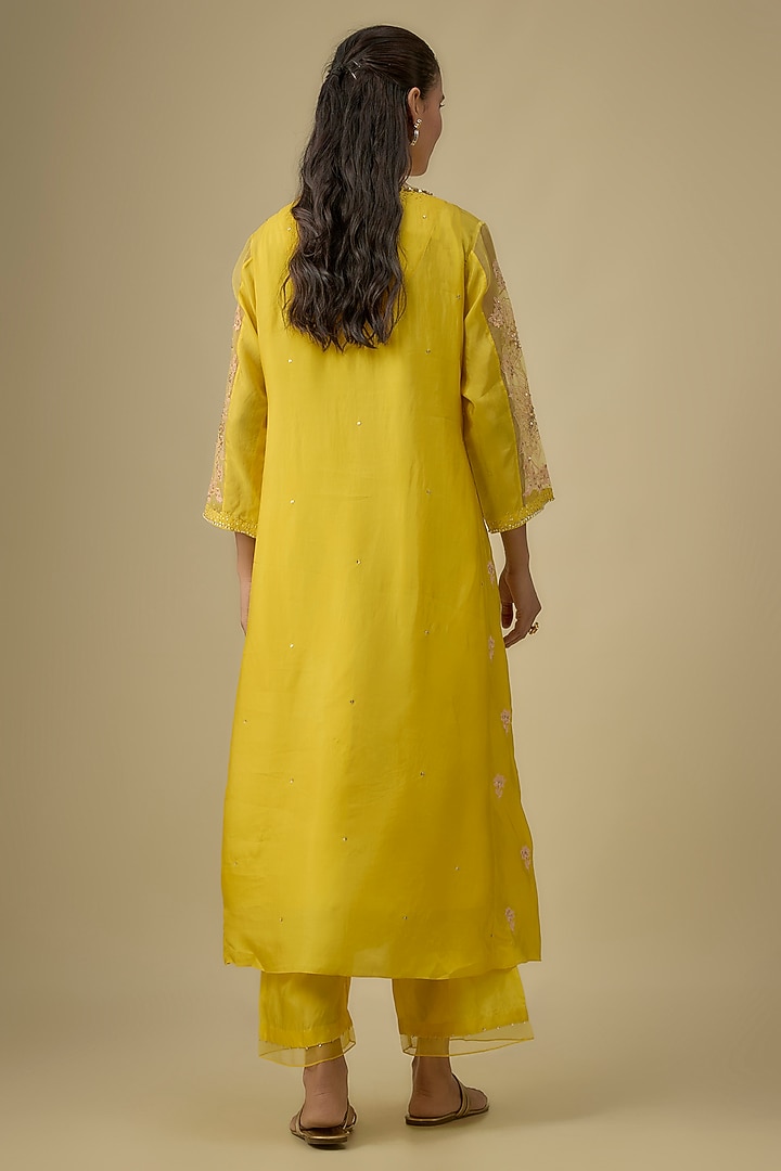 Mango Yellow Viscose Silk Sequins & Bead Embroidered Kurta Set by One not two at Pernia's Pop Up Shop
