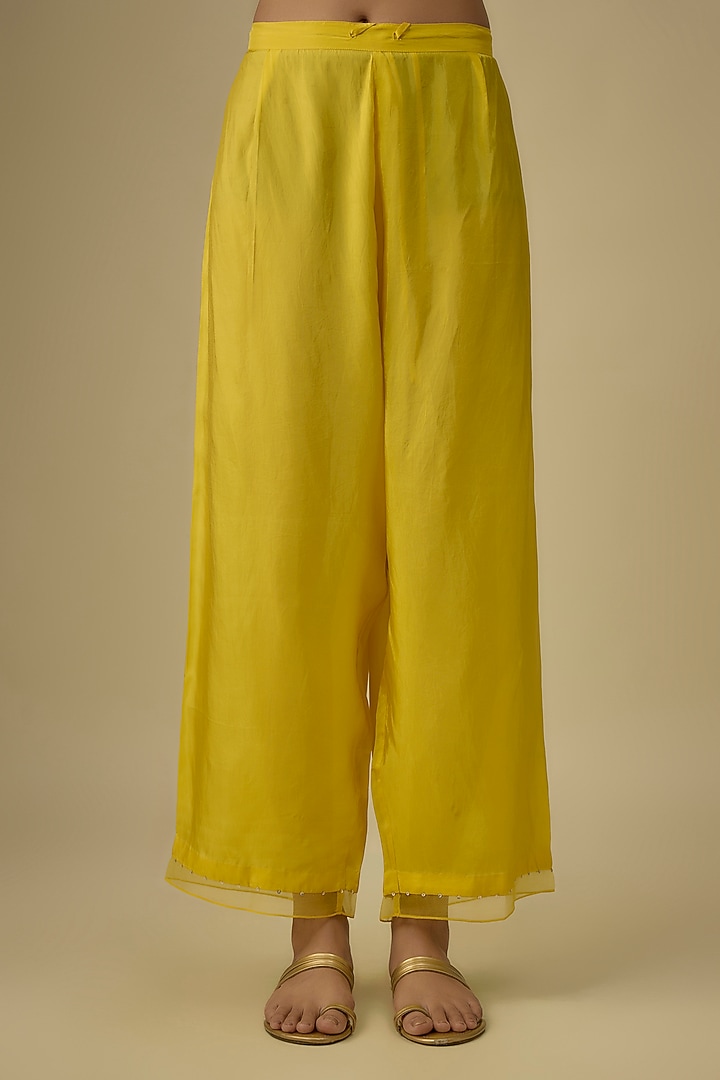 Mango Yellow Viscose Silk Sequins & Bead Embroidered Kurta Set by One not two at Pernia's Pop Up Shop