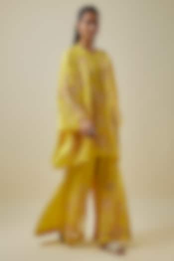 Mango-Colored Viscose Silk & Silk Organza Wedding Sharara Set by One not two at Pernia's Pop Up Shop