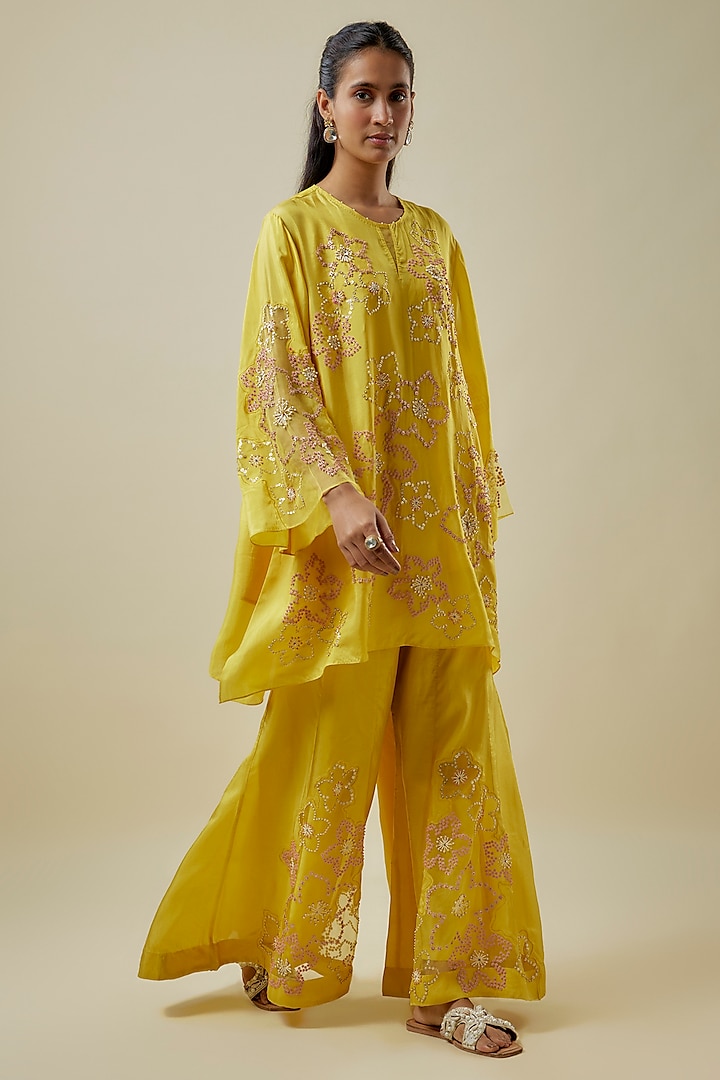 Mango-Colored Viscose Silk & Silk Organza Wedding Sharara Set by One not two at Pernia's Pop Up Shop
