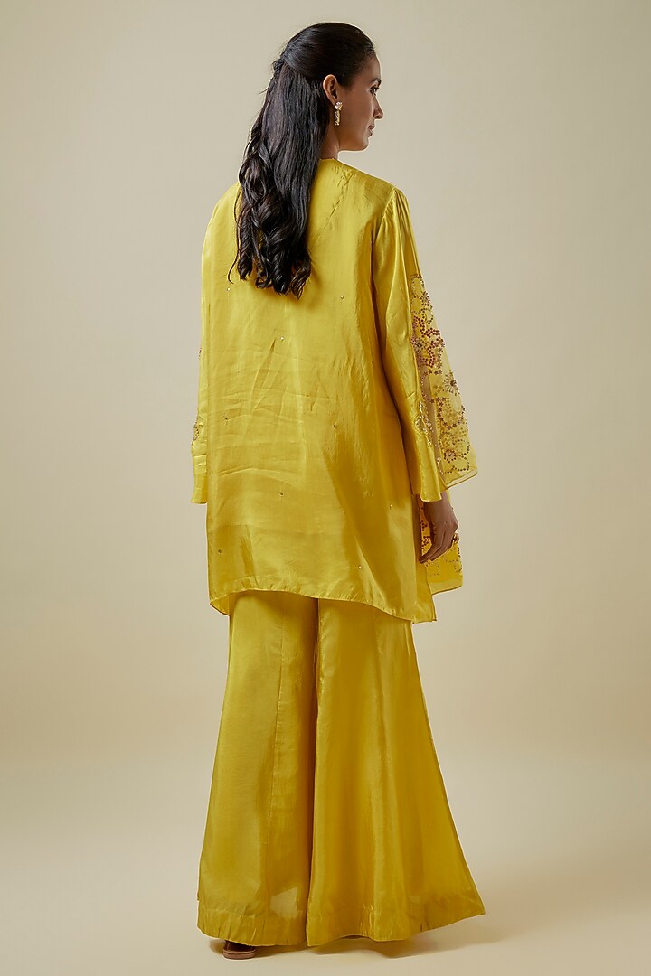 Mango-Colored Viscose Silk & Silk Organza Wedding Sharara Set by One not two at Pernia's Pop Up Shop